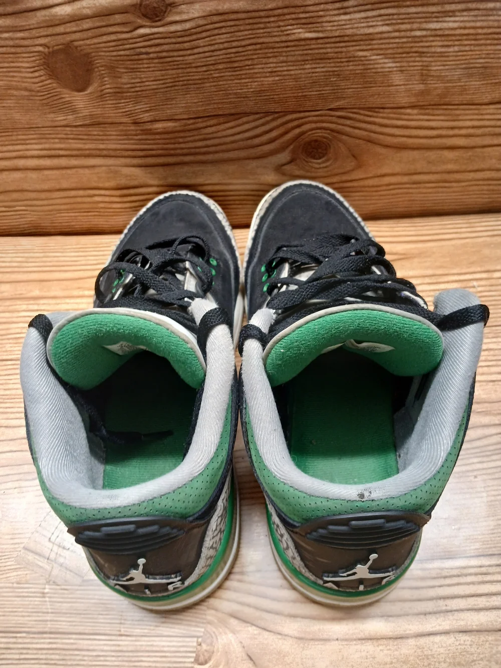 Air Jordan 3 Retro Athletic Sneakers in Black and Green Accent